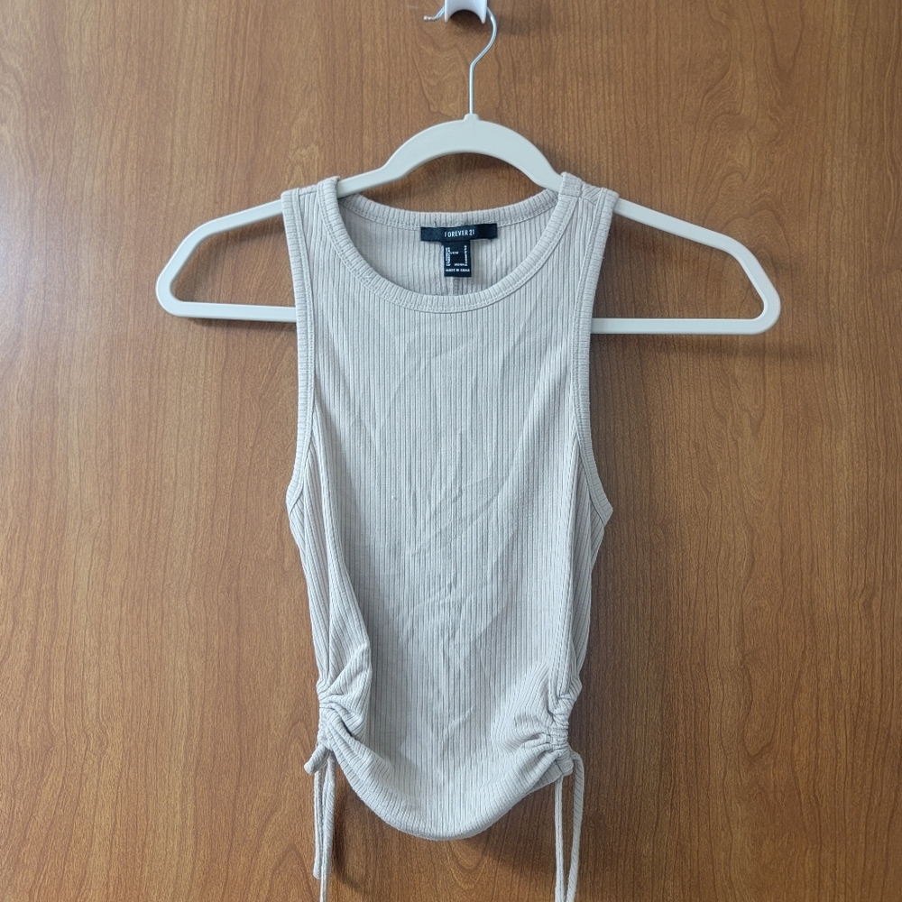 Forever 21 Beige Cinched Ribbed Tank Top Size Small